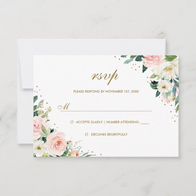 Gold Botanical Blush Floral Wedding RSVP (Devant)