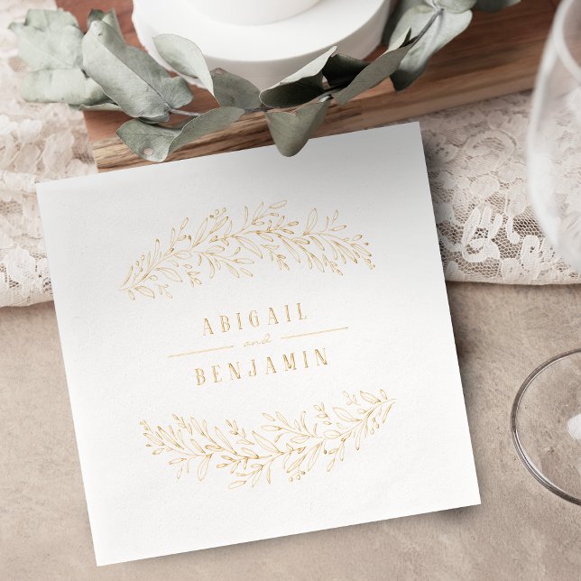 Gold botanical floral elegant wedding (Gold botanical floral elegant wedding foil napkins)