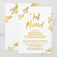 Gold Botanical Just Married Post Wedding Event