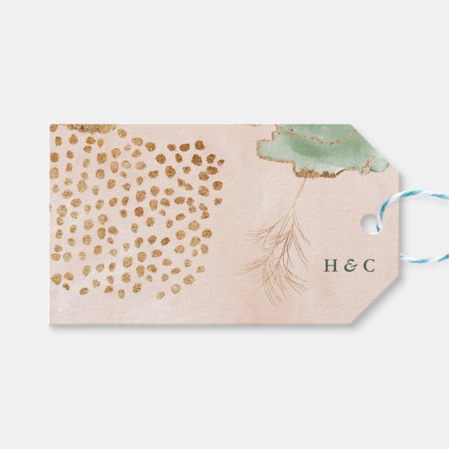 Gold Botanischer Eukalyptus Moderne Grüne Abstrakt Geschenkanhänger (Vorderseite (Horizontal))