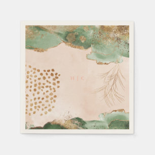 Gold Botanischer Eukalyptus Moderne Grüne Abstrakt Serviette