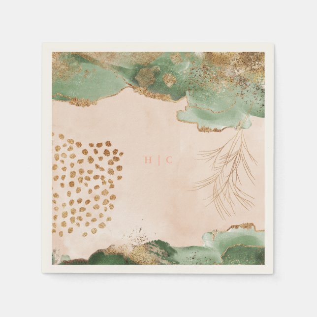 Gold Botanischer Eukalyptus Moderne Grüne Abstrakt Serviette (Vorderseite)