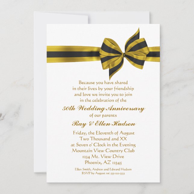 Gold Bow 50th Anniversary Party Invitations (Devant)