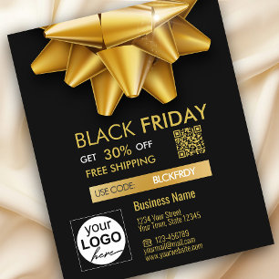 Gold Bow Black Friday Sale QR Code Discount Flyer
