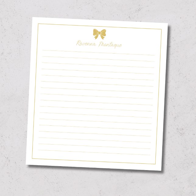 Gold Bow Border Handwritten Custom Name Lined  No Notizblock (Von Creator hochgeladen)