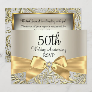 Gold Bow & Floral Swirl 50 Jahre UAWG Einladung