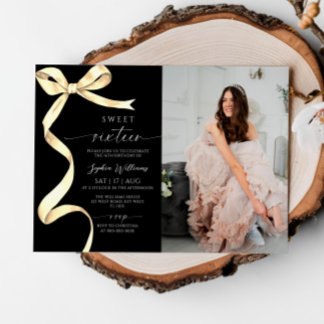 Gold Bow Foto Sweet 16 Geburtstag Einladung