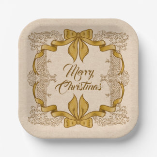 Gold Bow Frohe Weihnachten Vintag Pappteller