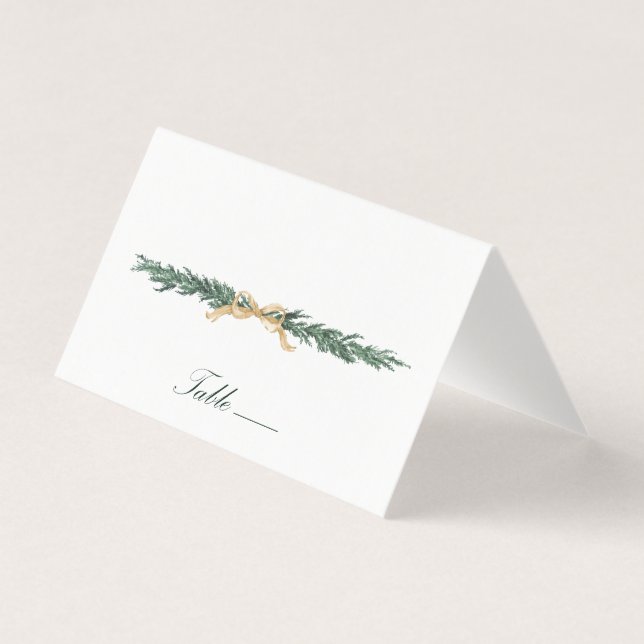Gold Bow & Greenery Border Wedding Place Card (Front)