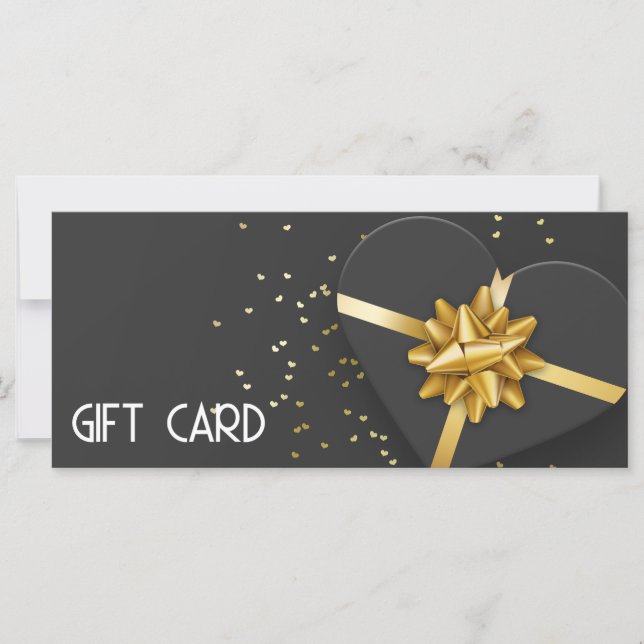 Gold Bow Lovely Black Heart boîte cadeau Carte cad (Devant)