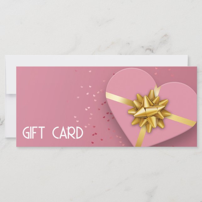 Gold Bow Lovely Pink Heart Geschenkboxen Gift Card (Vorderseite)