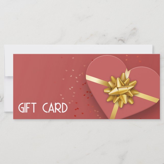 Gold Bow Lovely Red Heart boîte cadeau Carte cadea (Devant)