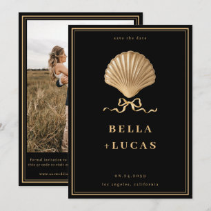 Gold Bow Seashell Luxury Coastal Wedding Save The Date