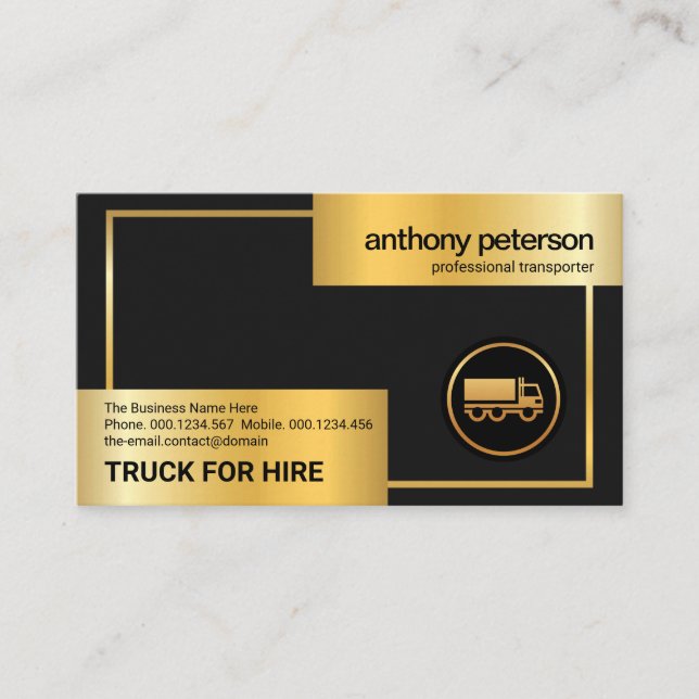 Gold Box Frame Gold Truck Logistik Treiber Visitenkarte (Vorderseite)