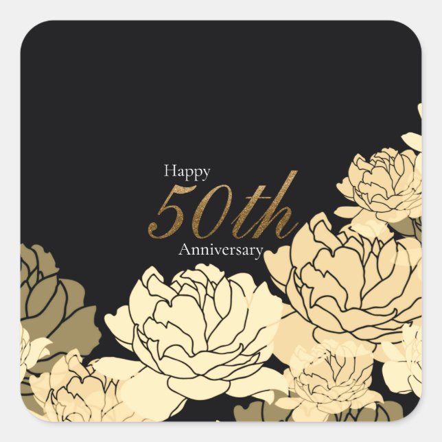 Gold, Bräune und Beige 50 Jahre Rose Quadratischer Aufkleber (Vorderseite)