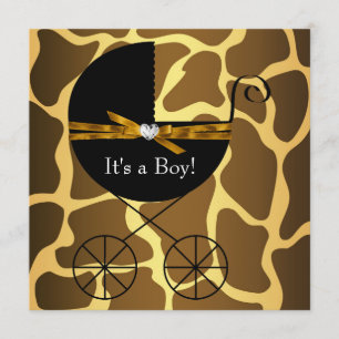 Gold Brauner Wagen Jungen Giraffe Baby Shower Einladung
