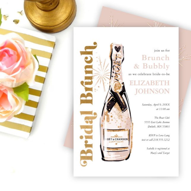Gold Bridal Brunch Bubbly Invitation de douche nup (Créateur téléchargé)