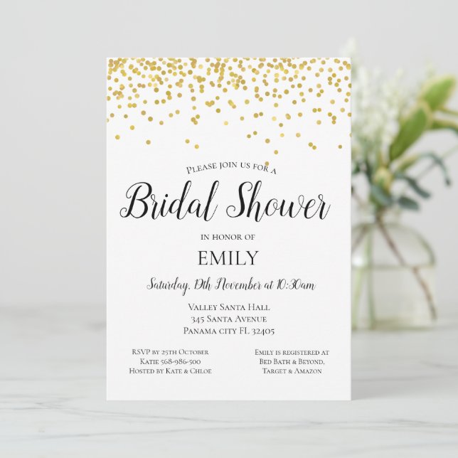 Gold Bridal Dusche Einladung - Gold Baby Dusche (Stehend Vorderseite)