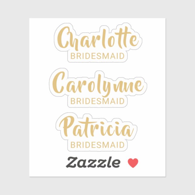 Gold Bridesmaid Name Custom Cut Vinyl Sticker (Blatt)