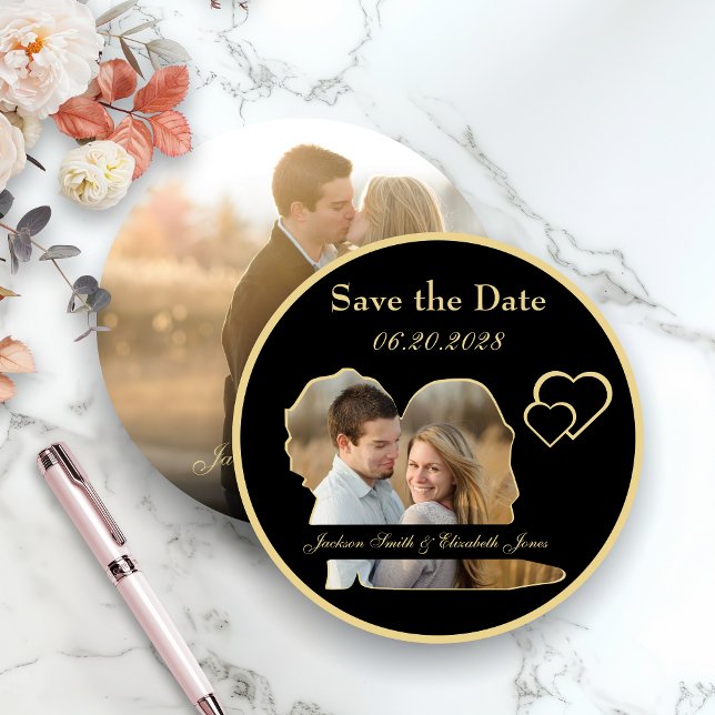 Gold Bridge und Groom Shape Foto Runde Hochzeit Save The Date (Von Creator hochgeladen)