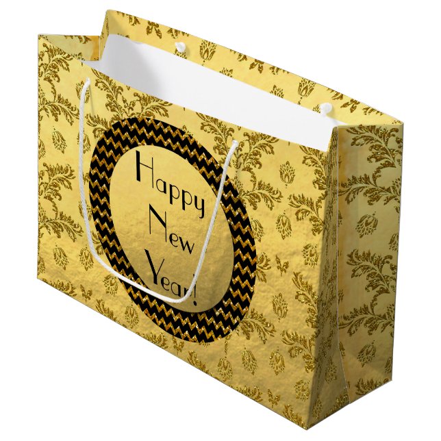 Gold Brocade Bonne année! Sac cadeau classique (Devant Angle)