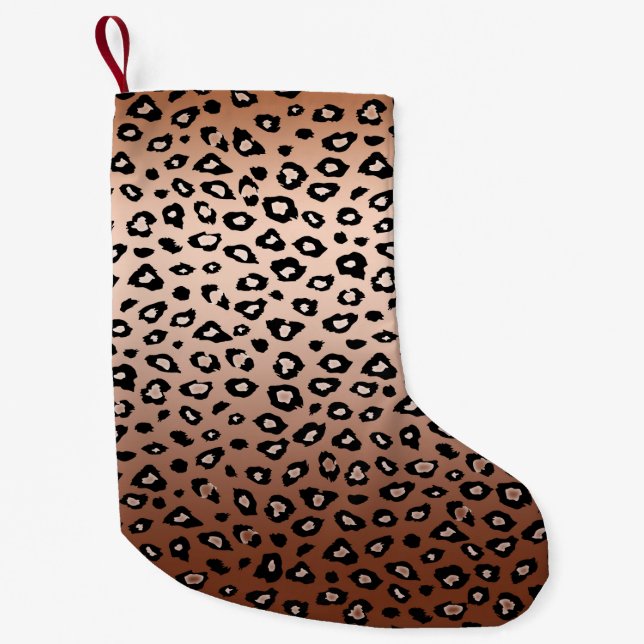Gold Bronze Black Leopard Print Ombre Kleiner Weihnachtsstrumpf (Vorderseite)