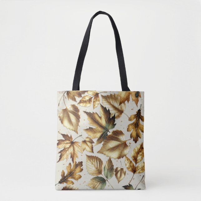 Gold Bronze Blätter Almond Beige Glam Fall Tasche (Vorderseite)