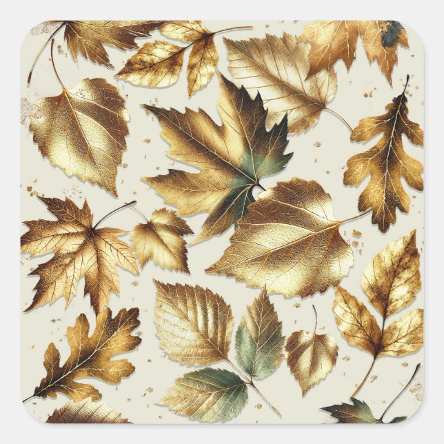 Gold Bronze Blätter Almond Beige Glam Hochzeit im  Quadratischer Aufkleber (Vorderseite)
