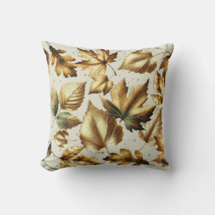 Gold-Bronze-Blätter Mandel-Beige Glamour Herbst Kissen