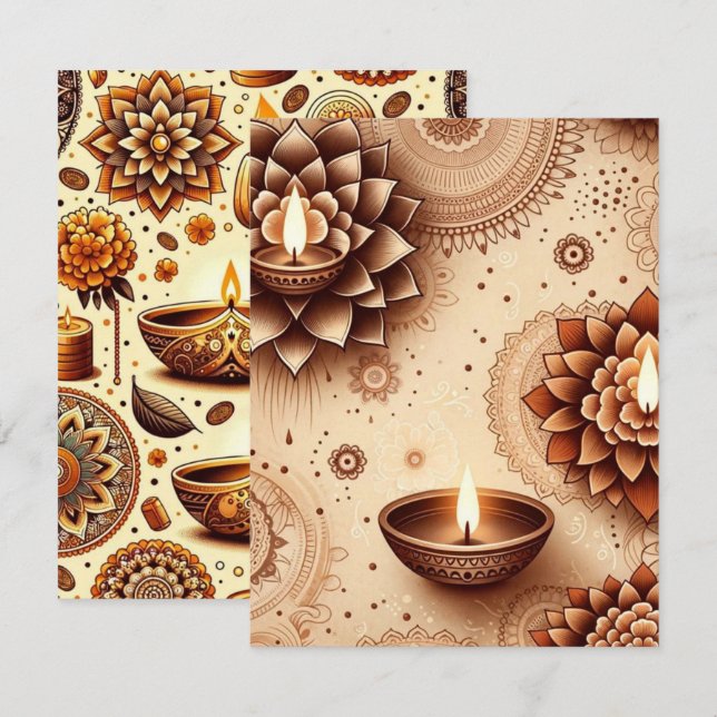 Gold & Bronze Diwali Scrapbook Papier druckbar Einladung (Vorne/Hinten)