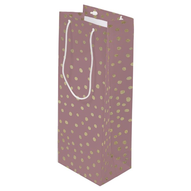 Gold Bronze Dot Pattern Geschenktasche Geschenktüte Für Weinflaschen (Vorderseite Schrägansicht)