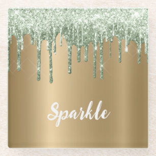 Gold Bronze Mint Grün Glitter Tropfen Glasuntersetzer