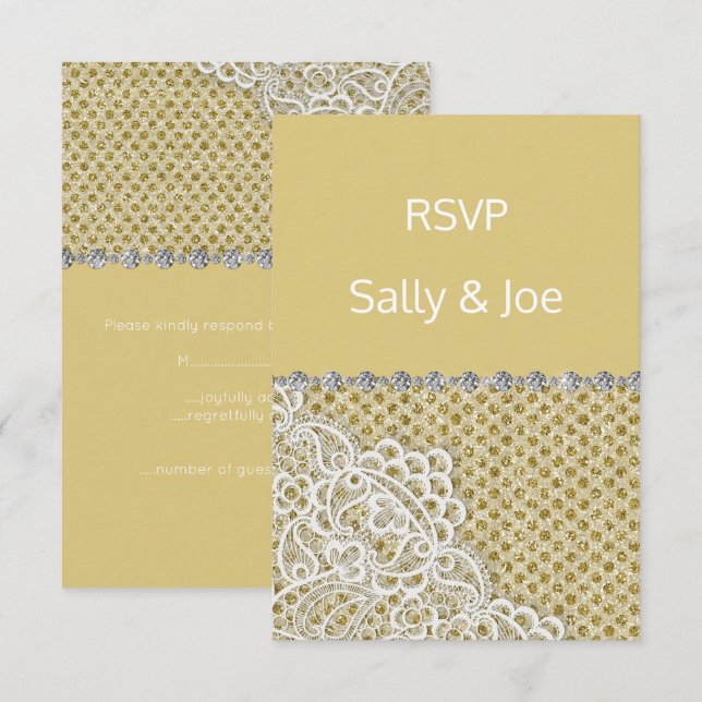 GOLD BRONZE Spot Lace Diamond Hochzeitsreaktion Einladung (Vorne/Hinten)