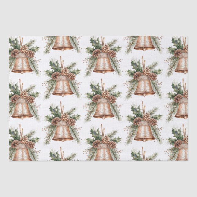 Gold Bronze White Christmas Bells Seidenpapier (Vorderseite)