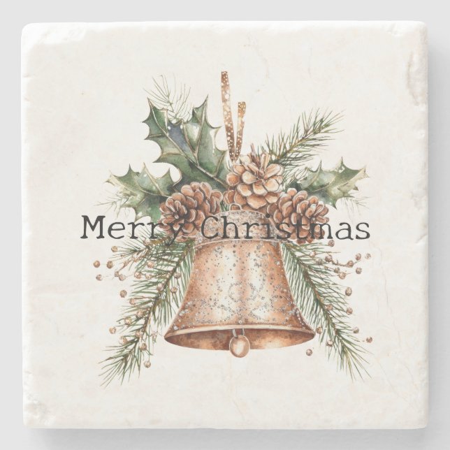 Gold Bronze White Christmas Bells Steinuntersetzer (Vorderseite)