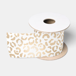 Gold Bronze White Glam Leopard Print  Satinband