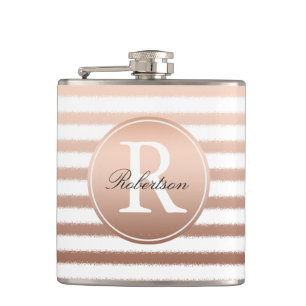 Gold BronzeOmbre Stripes Monogramm Flachmann