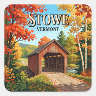 Gold Brook Covered Bridge Stowe Vermont Quadratischer Aufkleber