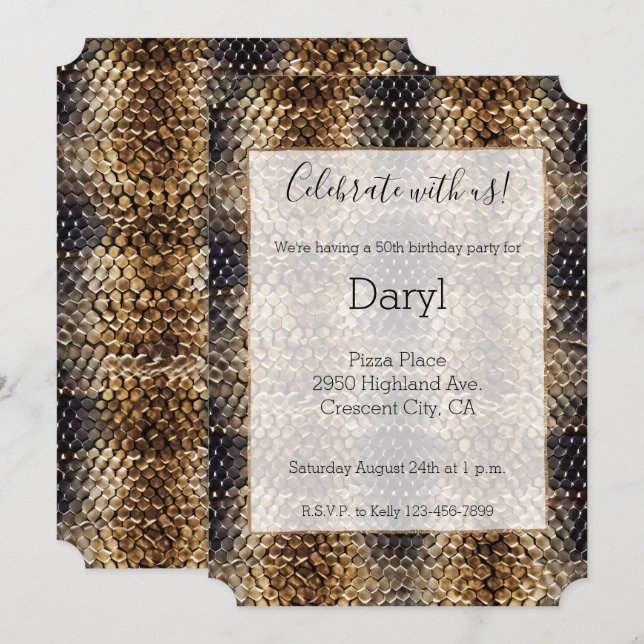 Gold Brown Black Ivory Snake Skin Einladung (Vorne/Hinten)