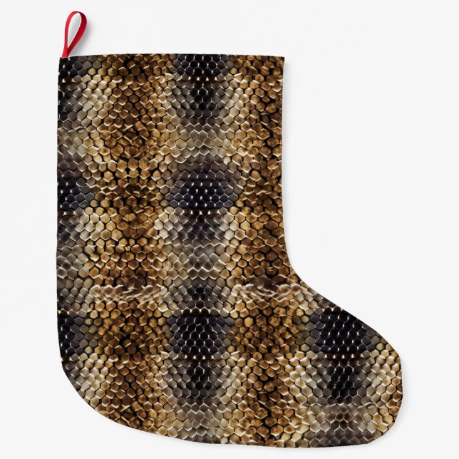 Gold Brown Black Ivory Snake Skin Großer Weihnachtsstrumpf (Vorderseite)