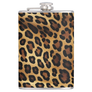 Gold Brown Black Leopard Animal Print Flachmann