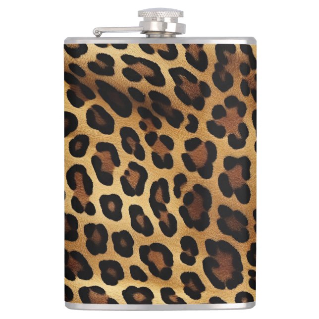 Gold Brown Black Leopard Animal Print Flachmann (Vorderseite)