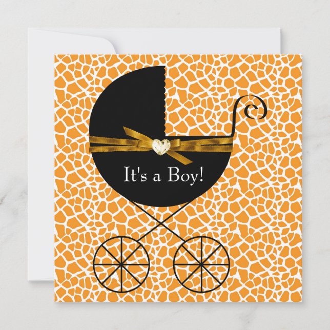 Gold Brown Carriage Boy Giraffe Baby Dusche Einladung (Vorderseite)