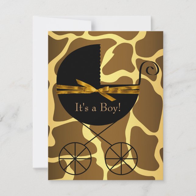 Gold Brown Carriage Boy Giraffe Baby Dusche Einladung (Vorderseite)