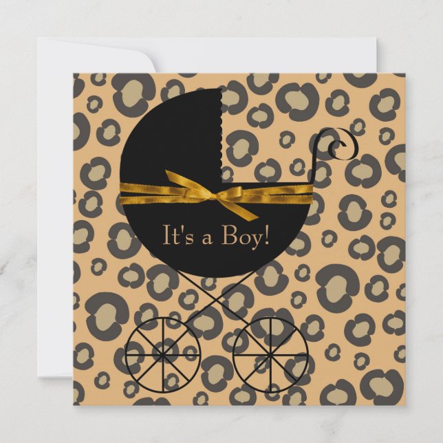 Gold Brown Carriage Leopard Baby Dusche Einladung (Vorderseite)