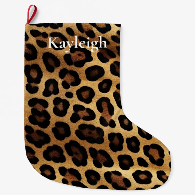 Gold Brown Leopard Animal Print Großer Weihnachtsstrumpf (Vorderseite)