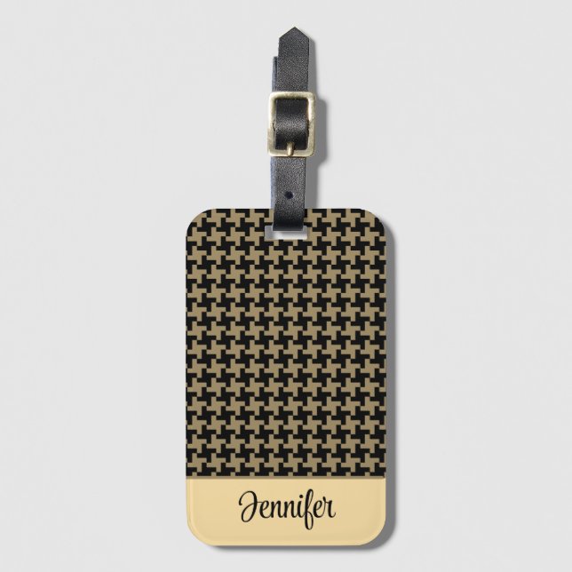 Gold Brown Nailhead Muster Personalisiert Gepäckanhänger (Vorderseite Vertikal)