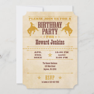 Gold Brown Vintage Cowboy Invitation Anniversaire