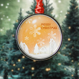 Gold Brown White Snow House Frohe Weihnachten Ornament Aus Metall