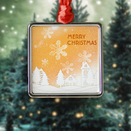 Gold Brown White Snow House Frohe Weihnachten Ornament Aus Metall